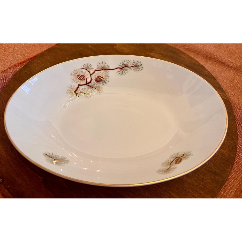 Vintage‎ Fukagawa Arita Serving Bowl: Hand-Painted Pine Cone, Gold Trim